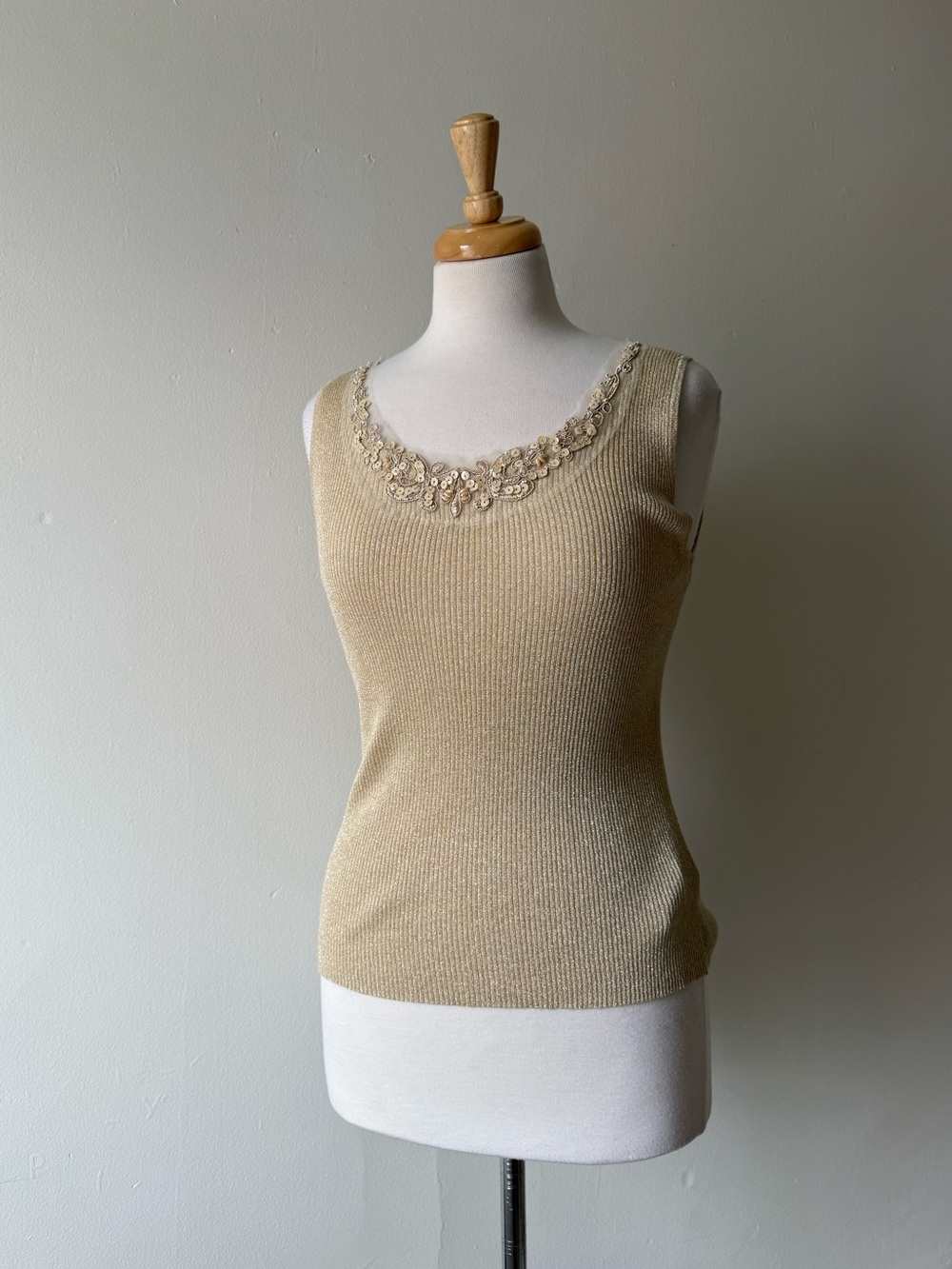 NyGard Collection Metallic Knit Embellished Tank Top